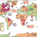 World distribution of Pha- nerozoic, Proterozoic Shields and Archean cratons