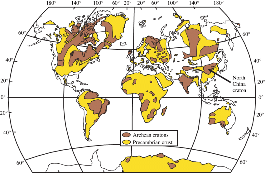 worldwide distribution of Archaean cratons