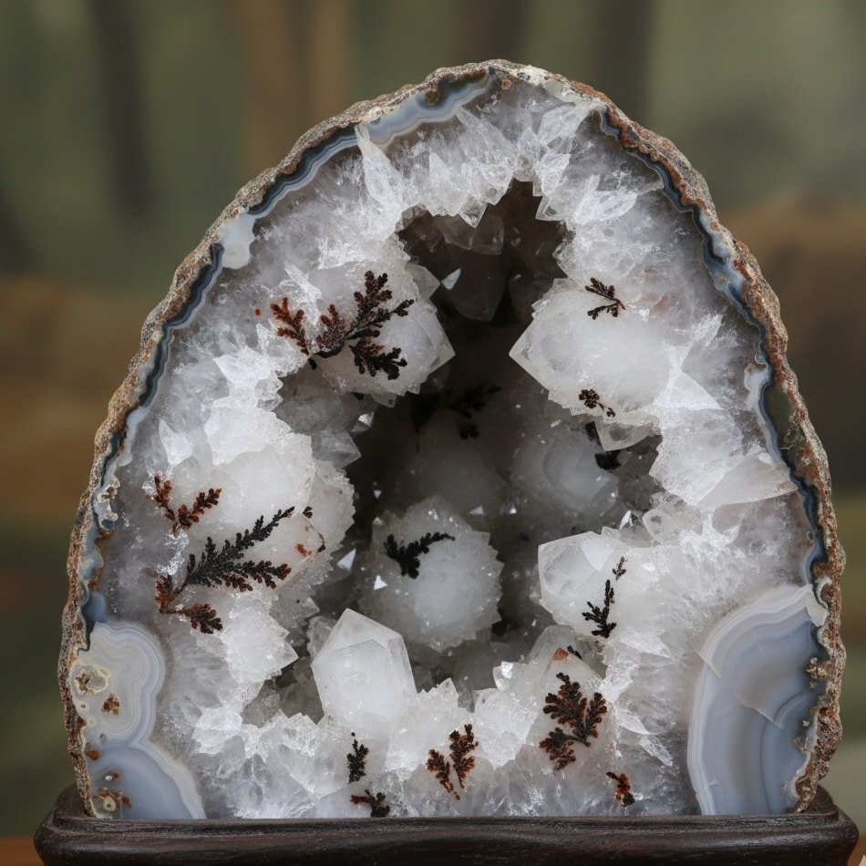 Dendritic quartz geode
